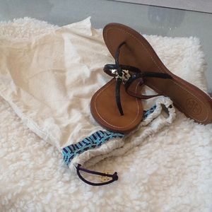 Tory Burch Black Leather T Strap Sandal